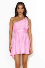 First In Best Dressed One Shoulder Mini Dress Pink