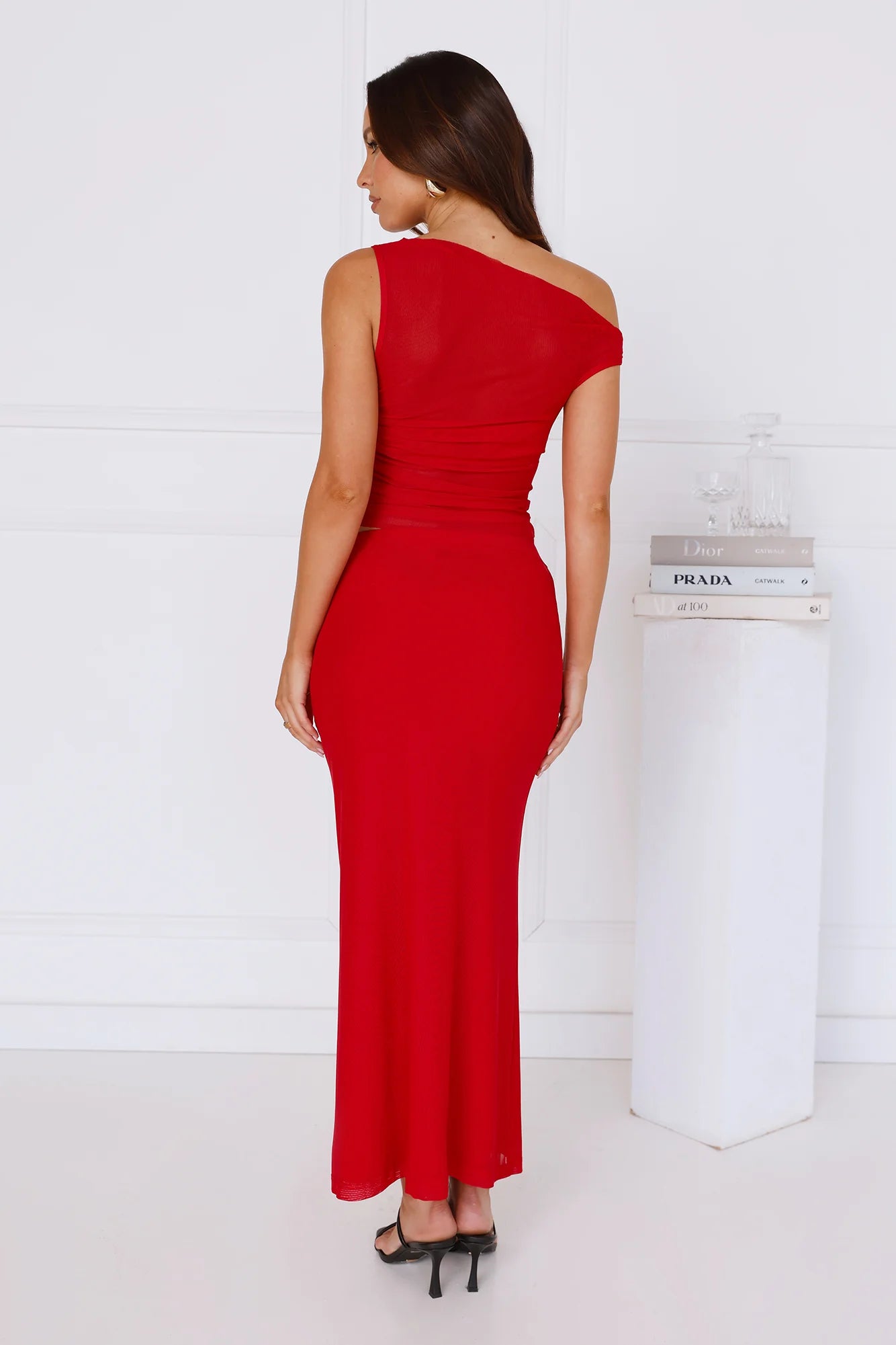 Surprise Parties Mesh Off Shoulder Top Red