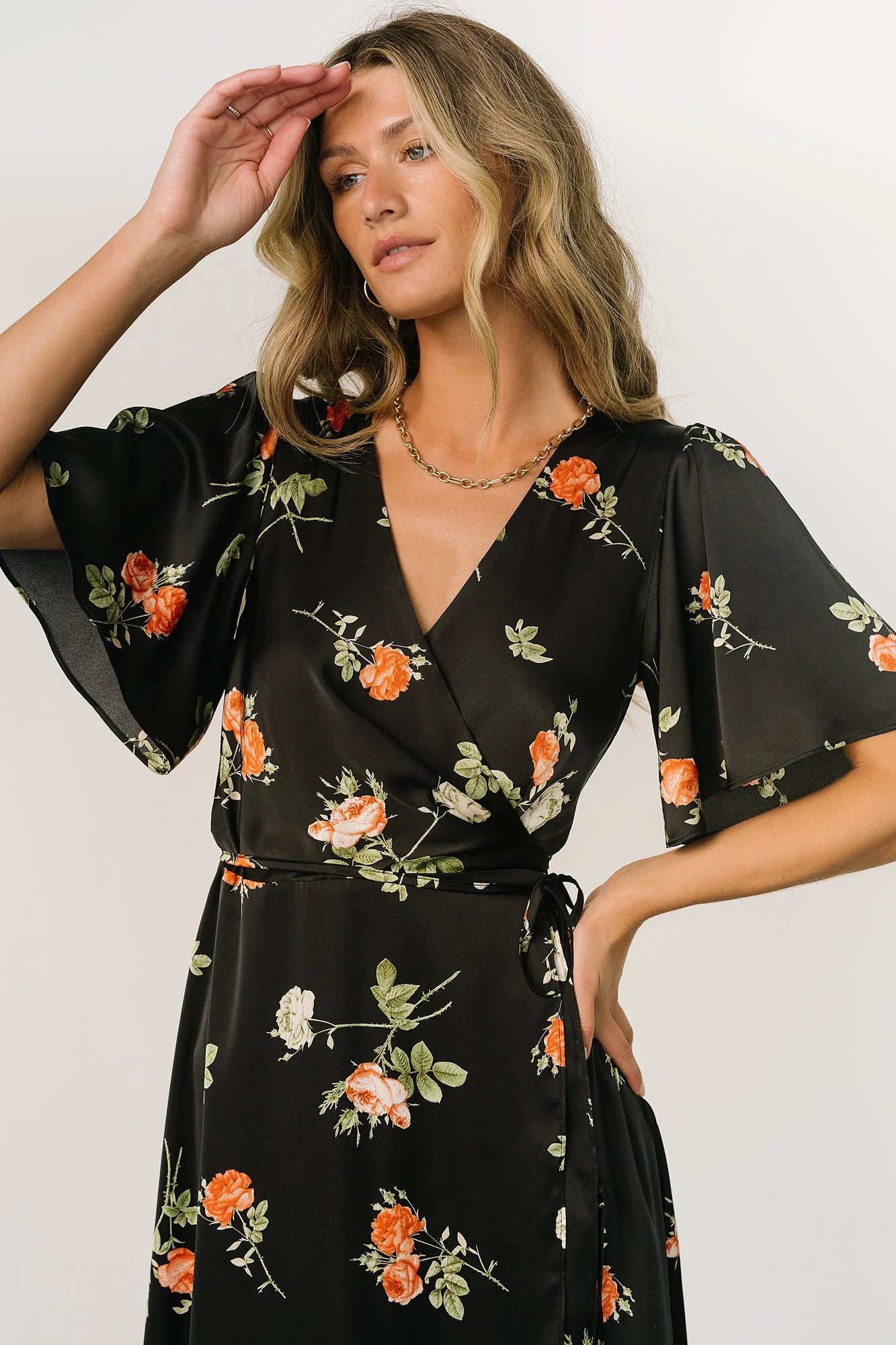 Amara Wrap Dress | Black + Coral Floral