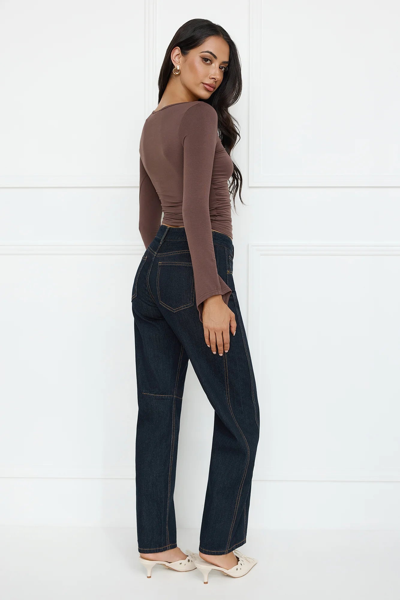 Elite Chic Long Sleeve Top Brown