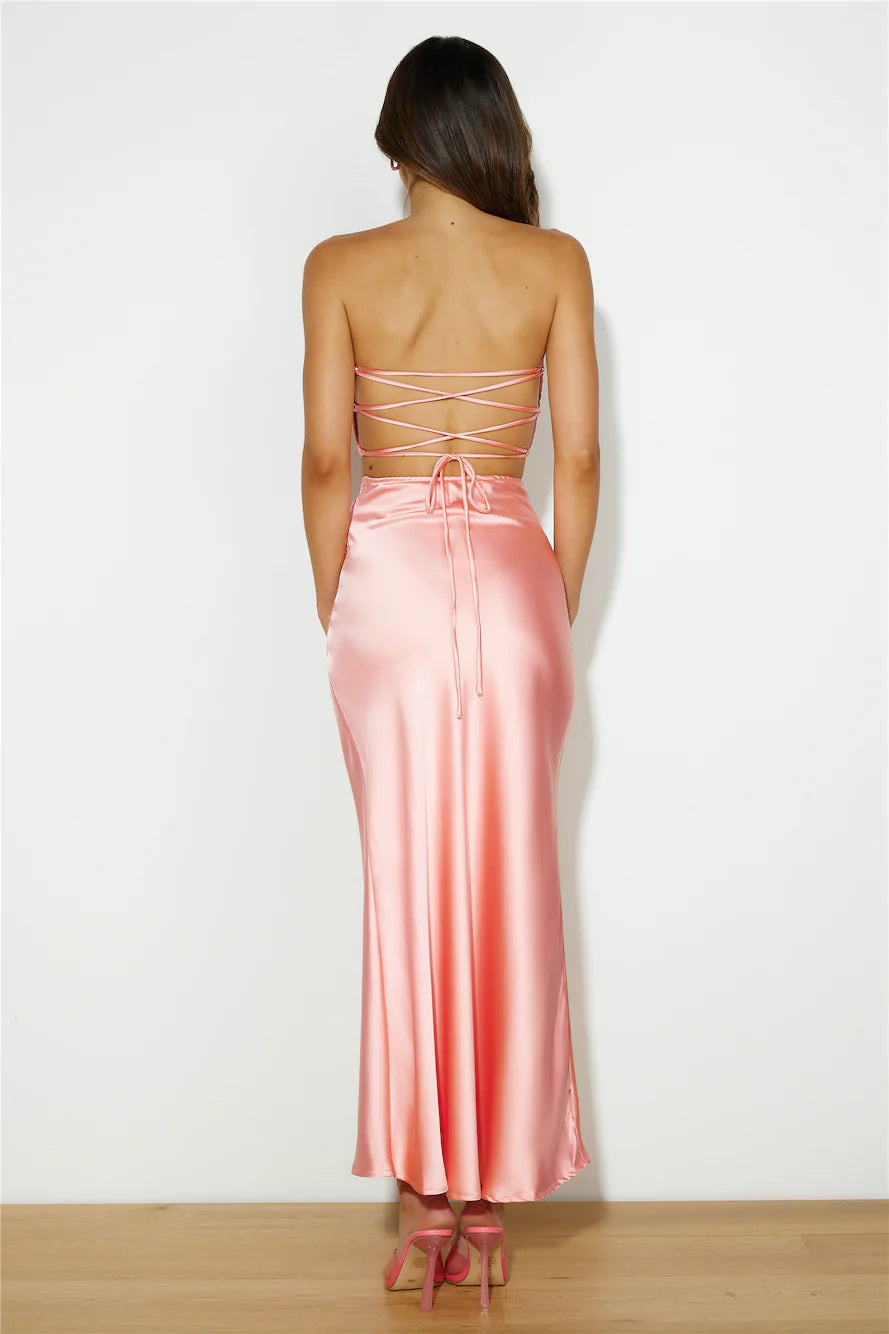 VIPs Accepted Satin Midi Skirt Pink
