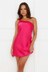 Big Cities One Shoulder Satin Mini Dress Pink