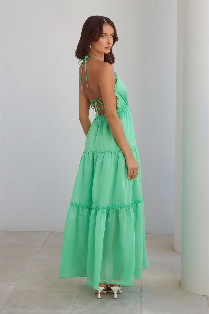 Dance In The Dark Halter Maxi Dress Green