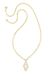 Abbie Gold Pave Frame Large Long Pendant Necklace Ivory Mother Of Pearl