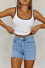 BASE The Two Tone Ribbed Singlet Top Cream