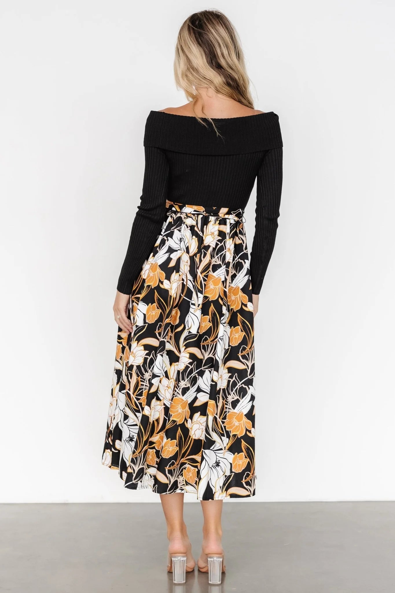 Selma Off Shoulder Dress | Black Multi