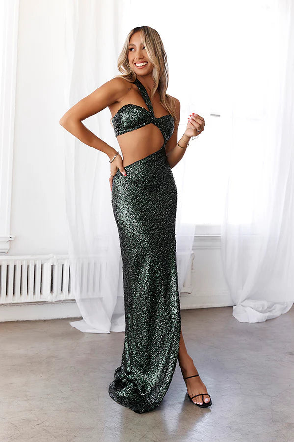 DEAR EMILIA Love At Twilight Maxi Dress Green