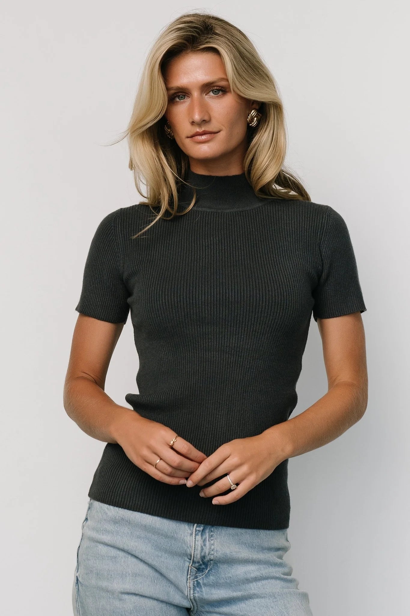 Edie Mock Neck Top | Deep Slate Blue