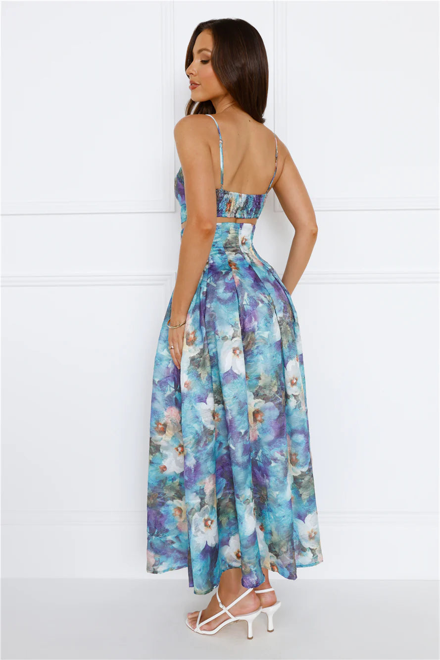 Unique Flare Maxi Skirt Blue