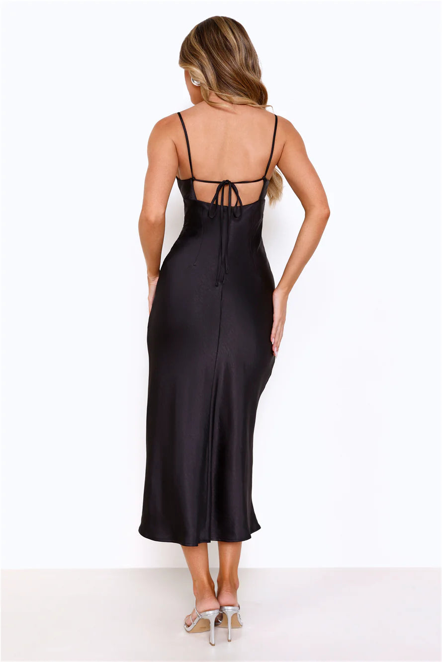 The Formal Soirée Satin Midi Dress Black