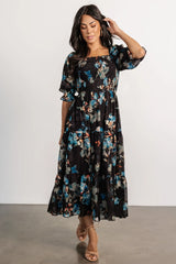 Fabian Jacquard Midi Dress | Black + Blue Multi