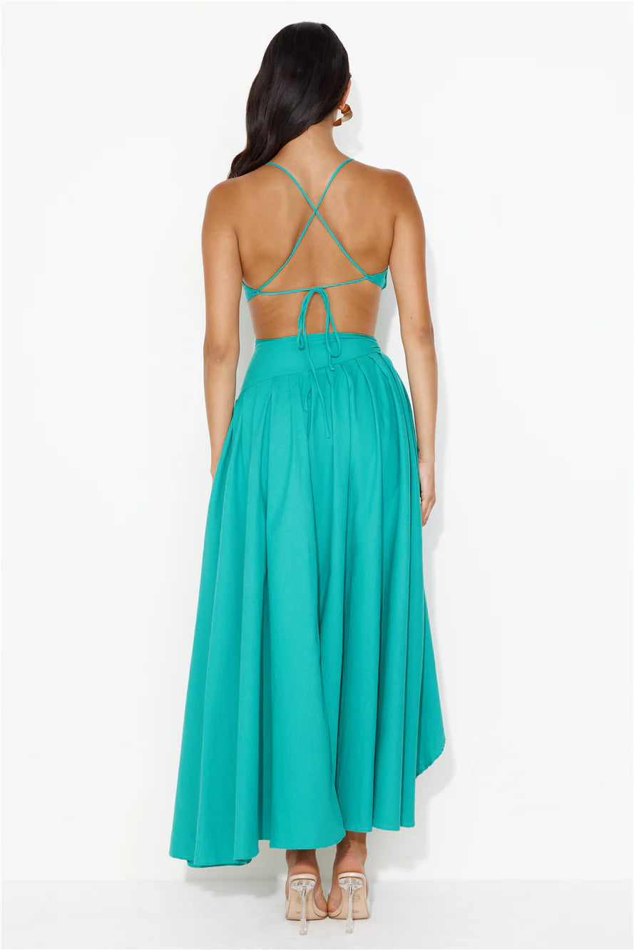 Frolicking Fields Midi Dress Green