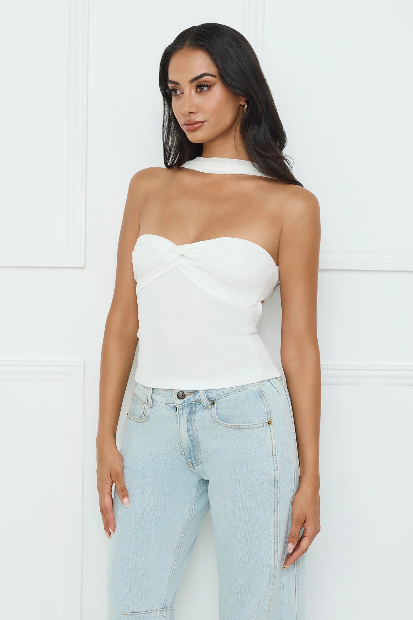 Club Luxe Mesh Halter Top White