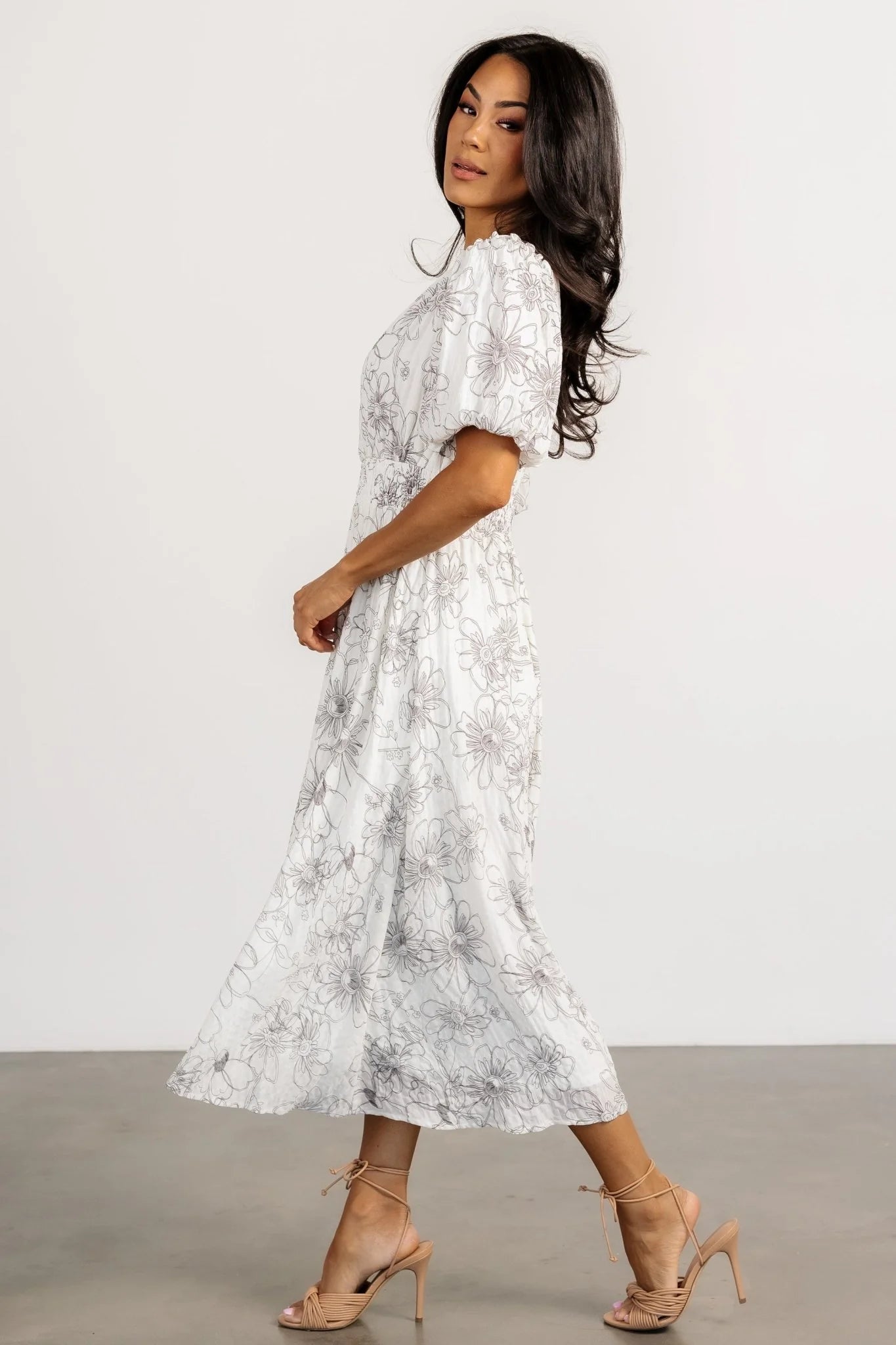 Makenna Midi Dress | Off White Print