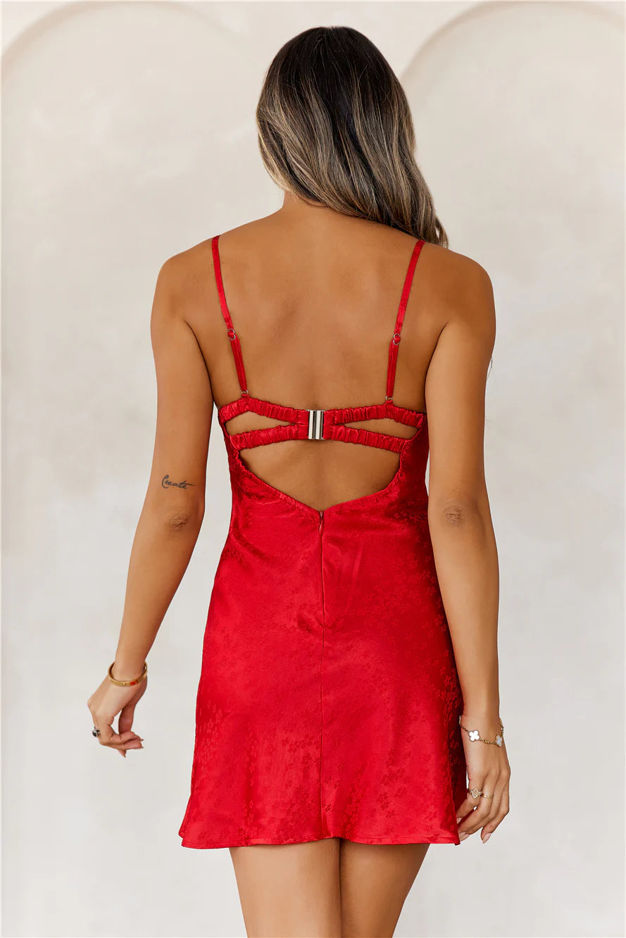 Golden Reflections Satin Mini Dress Red