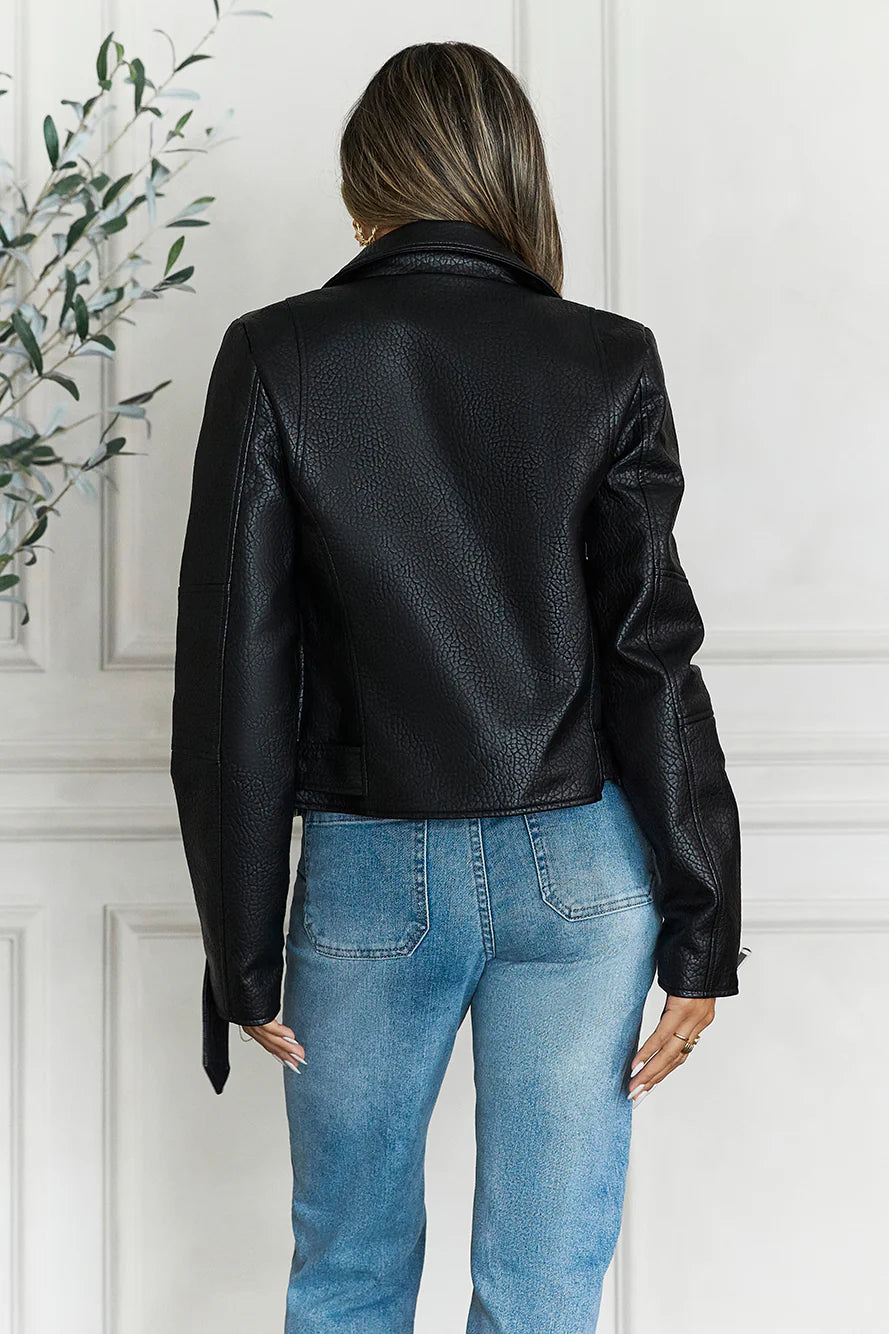 Winter Romance Faux Pebbled Leather Jacket Black