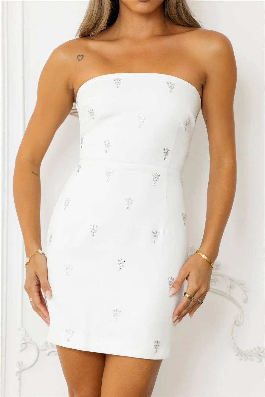 Glimmer Glow Strapless Mini Dress White