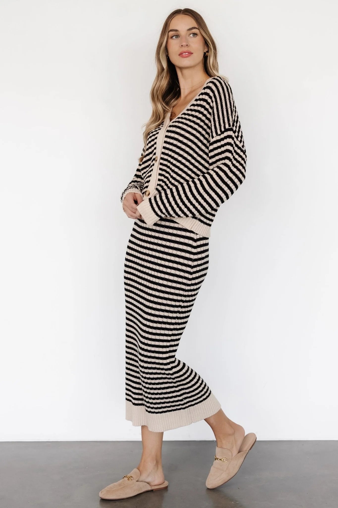 Justina Striped Knit Cardigan | Black + Cream