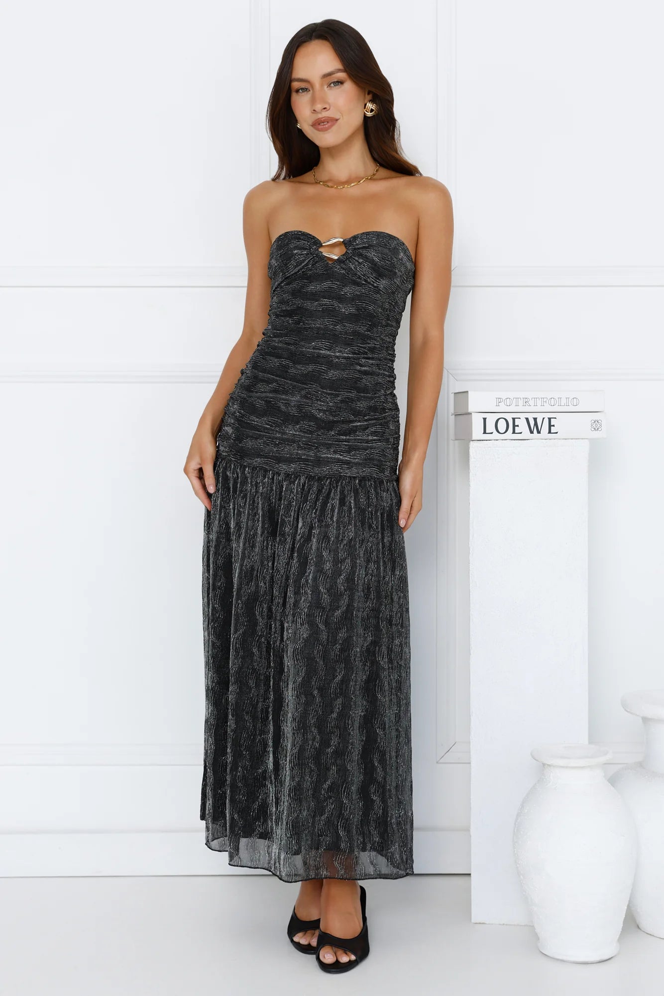 Glittering Vibes Strapless Maxi Dress Black