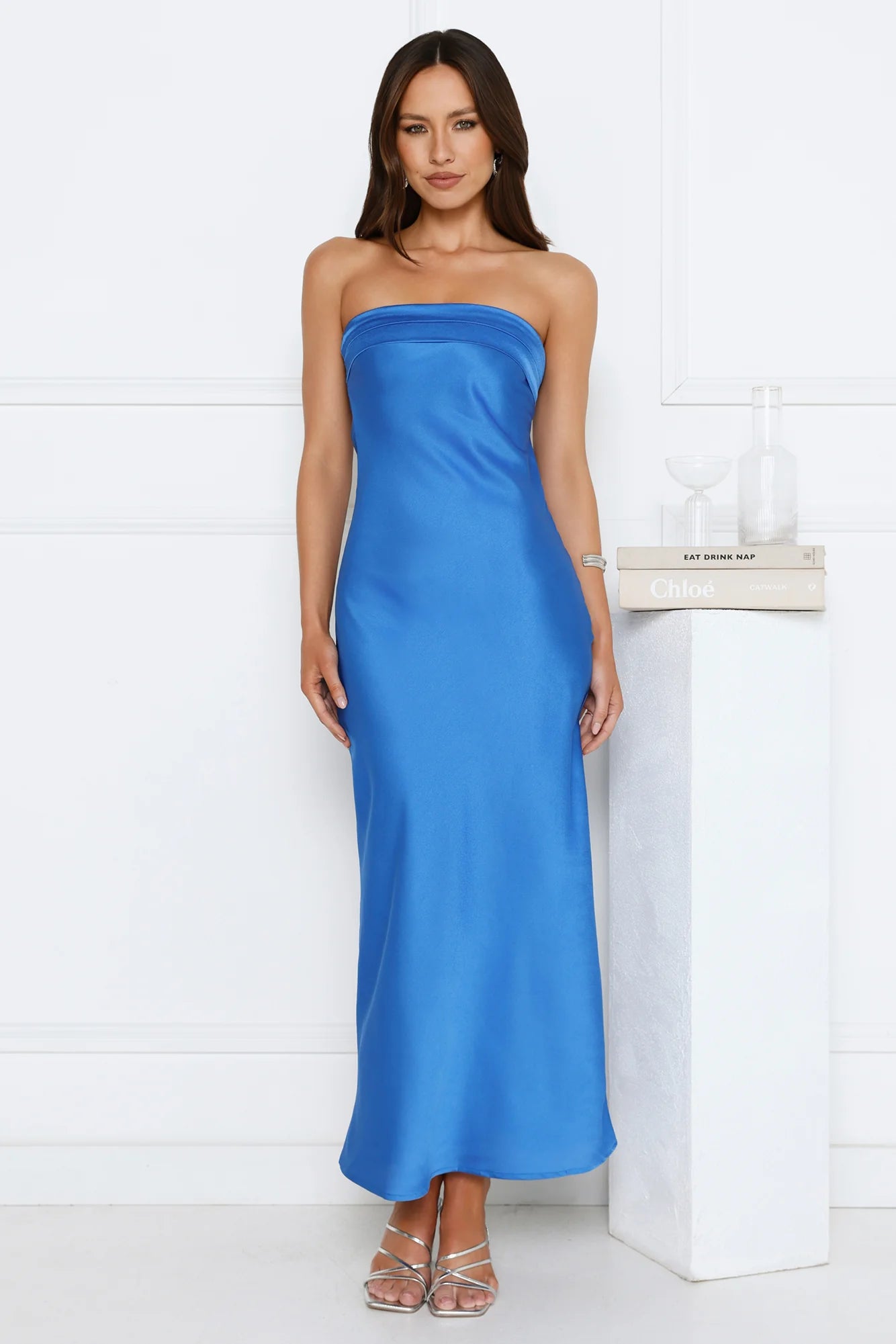 Cool Call Satin Maxi Dress Dark Blue