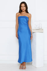 Cool Call Satin Maxi Dress Dark Blue