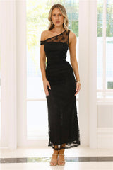 Wild Berry Whimsy Lace Off Shoulder Maxi Dress Black