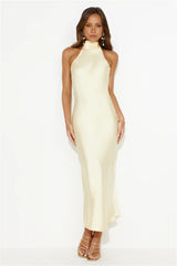 Crystal Glass Satin Maxi Dress Yellow