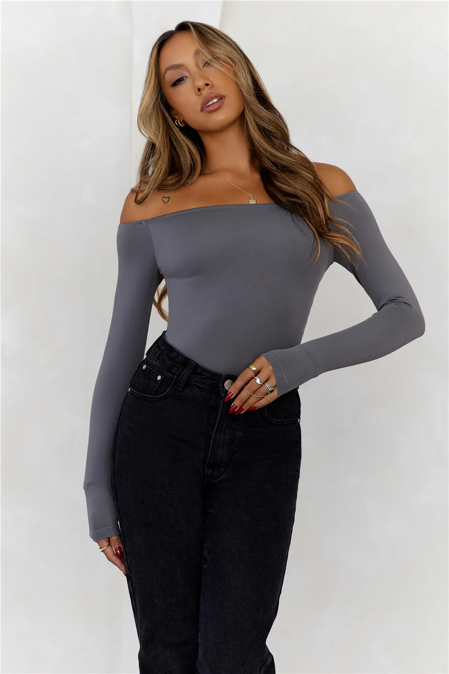 BASE  Flawless Off Shoulder Long Sleeve Top Charcoal