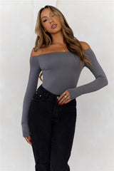 BASE  Flawless Off Shoulder Long Sleeve Top Charcoal