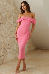 Fashion Globe Off Shoulder Midi Dress Pink