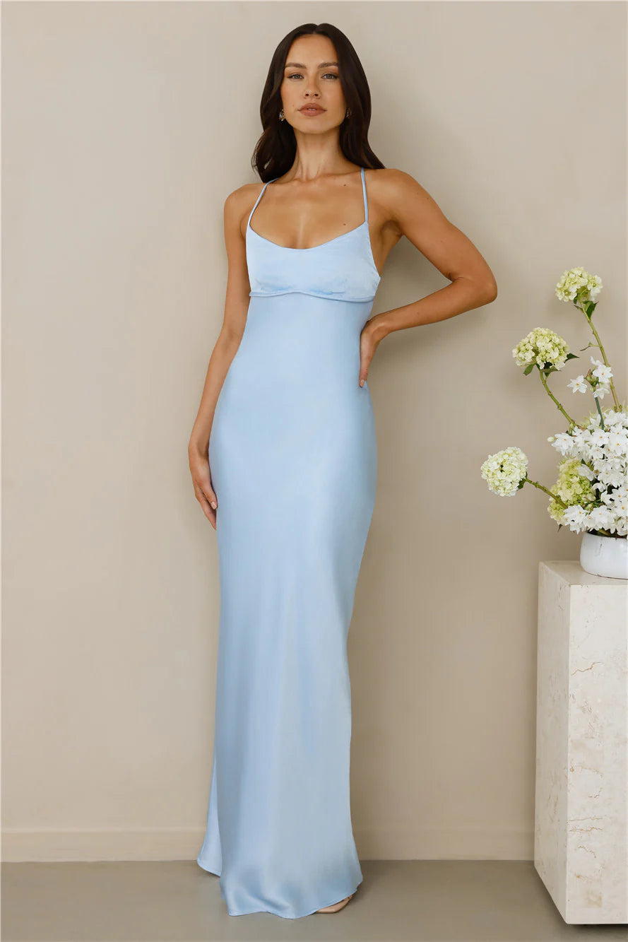 The Samara Satin Maxi Dress Blue