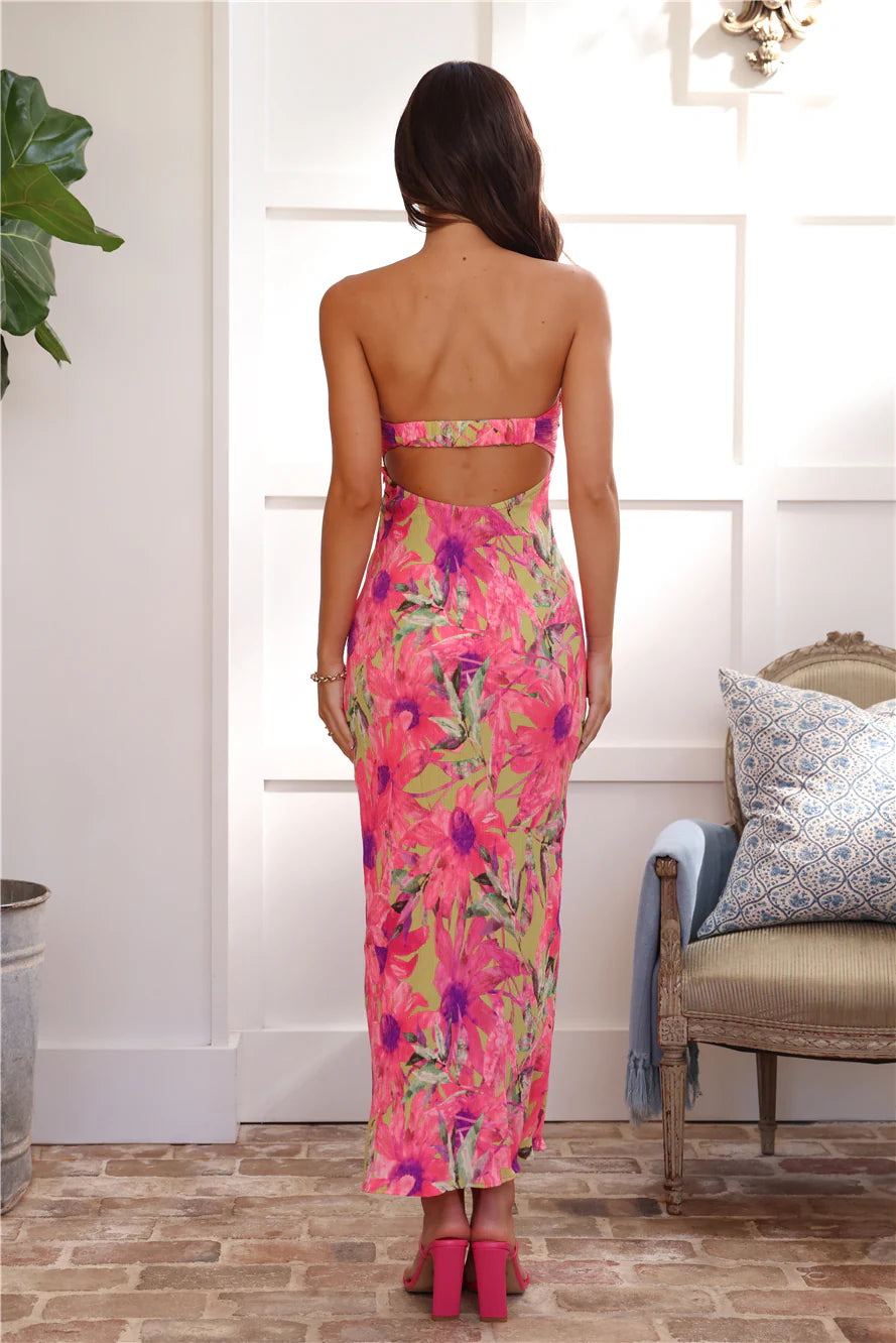 Wearing This Now Plisse Strapless Maxi Dress Pink