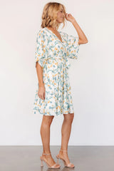 Raina Kimono Short Dress | Off White Multi Floral