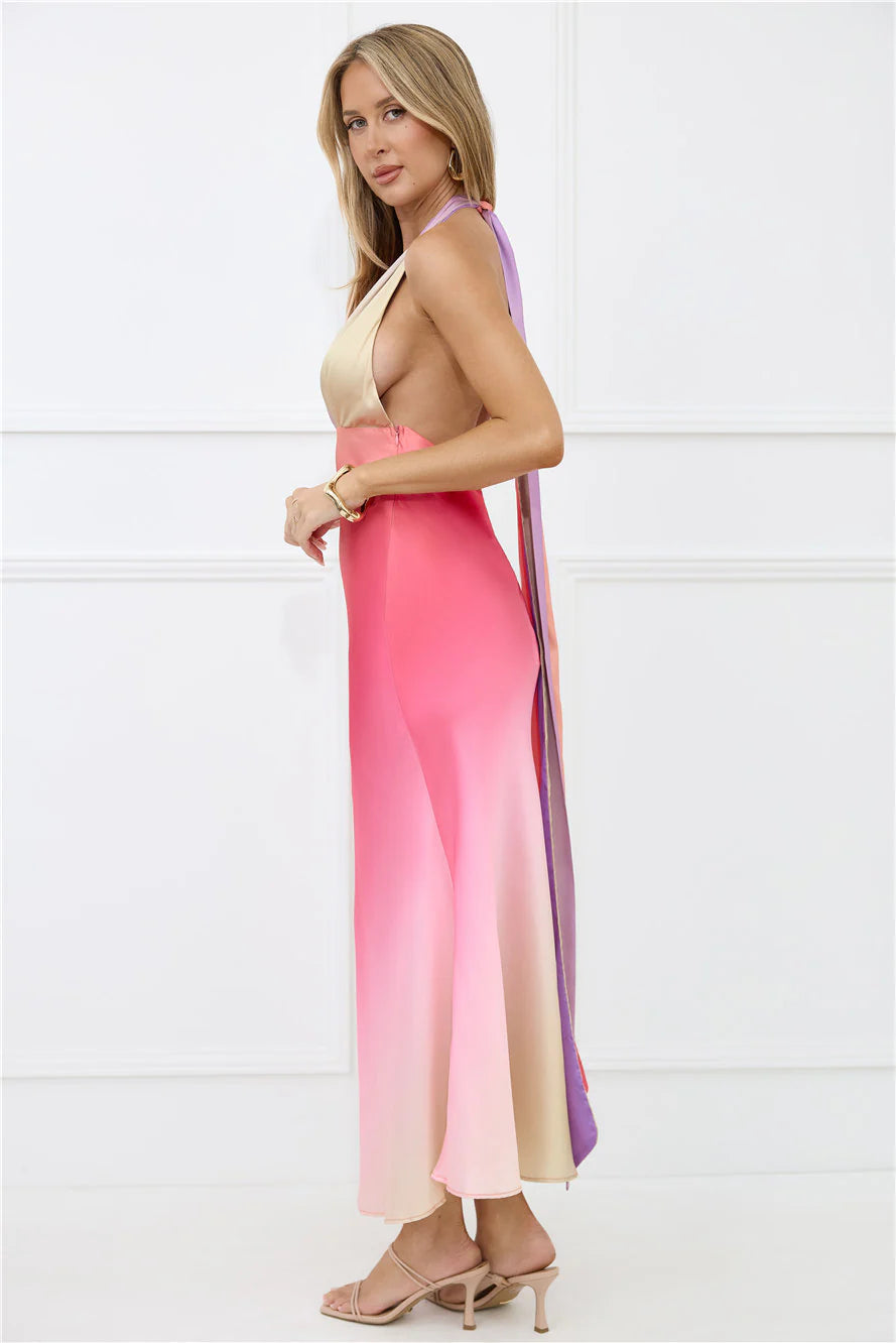 Dreams in Colour Satin Maxi Dress Multi