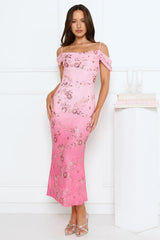 Champagne Sparkle Embellished Maxi Dress Pink