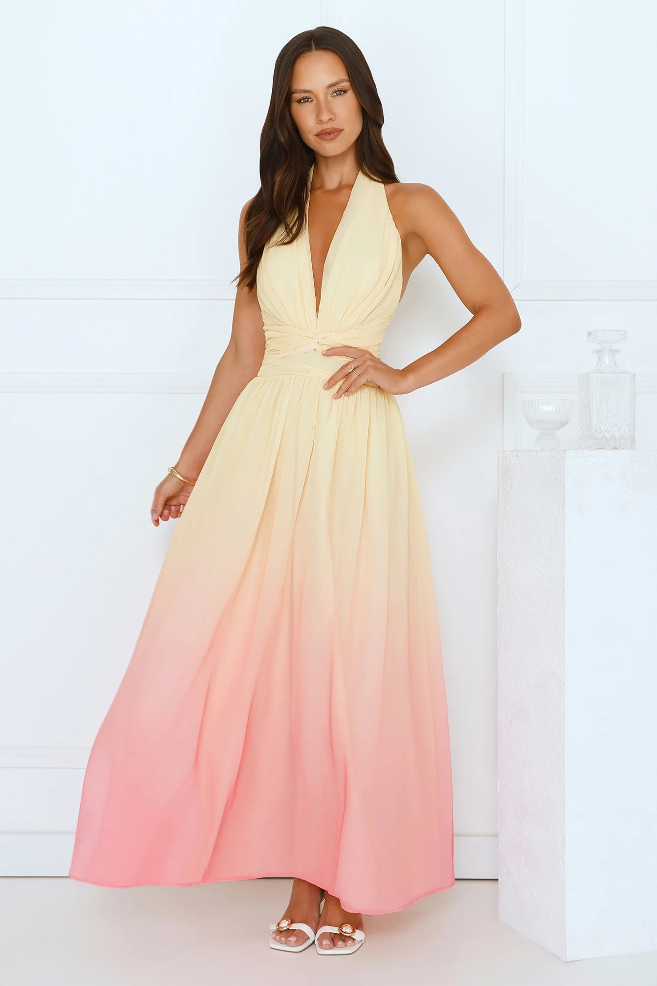 Angel Bloom Halter Maxi Dress Yellow