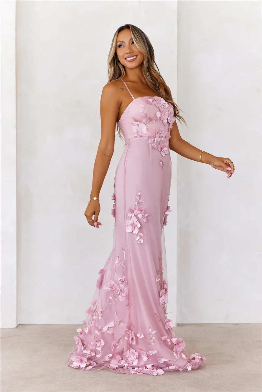 Flower Vine Maxi Dress Mauve