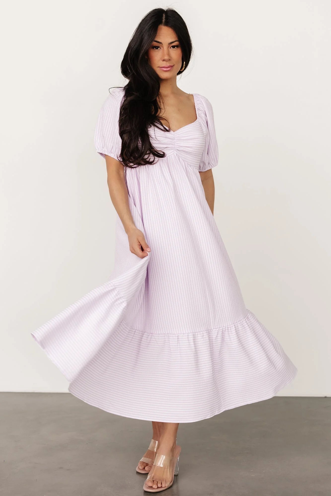 Poppy Midi Dress | Lavender + Off White