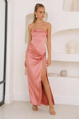 With You Satin Maxi Dress Coral
