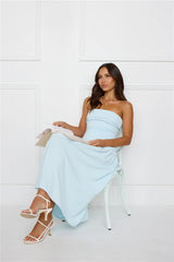 Effortlessly Posh Strapless Midi Dress Blue