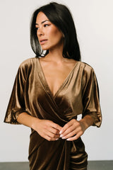 Brendyn Ruched Velvet Dress | Brushed Bronze