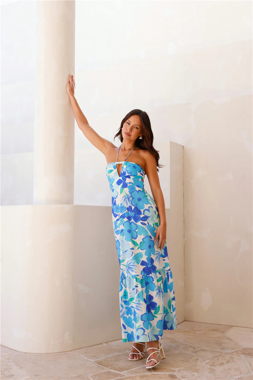 Surfside Escape Halter Maxi Dress Blue