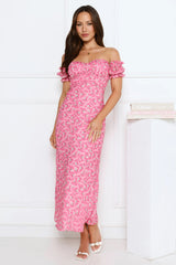 Chic Bloom Society Off Shoulder Maxi Dress Pink
