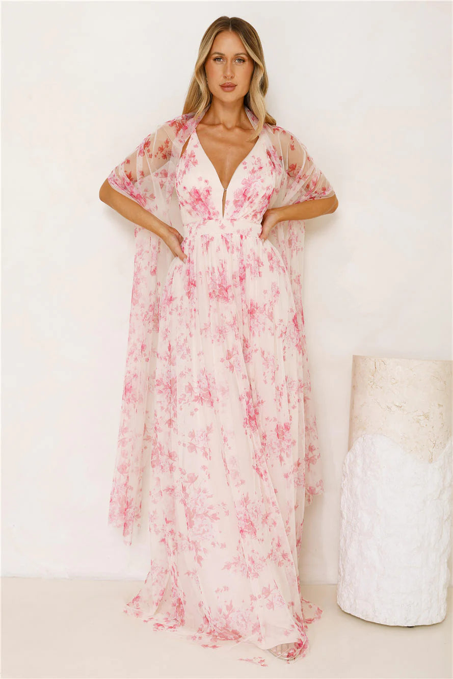 Enchanted Petals Maxi Dress Fuchsia