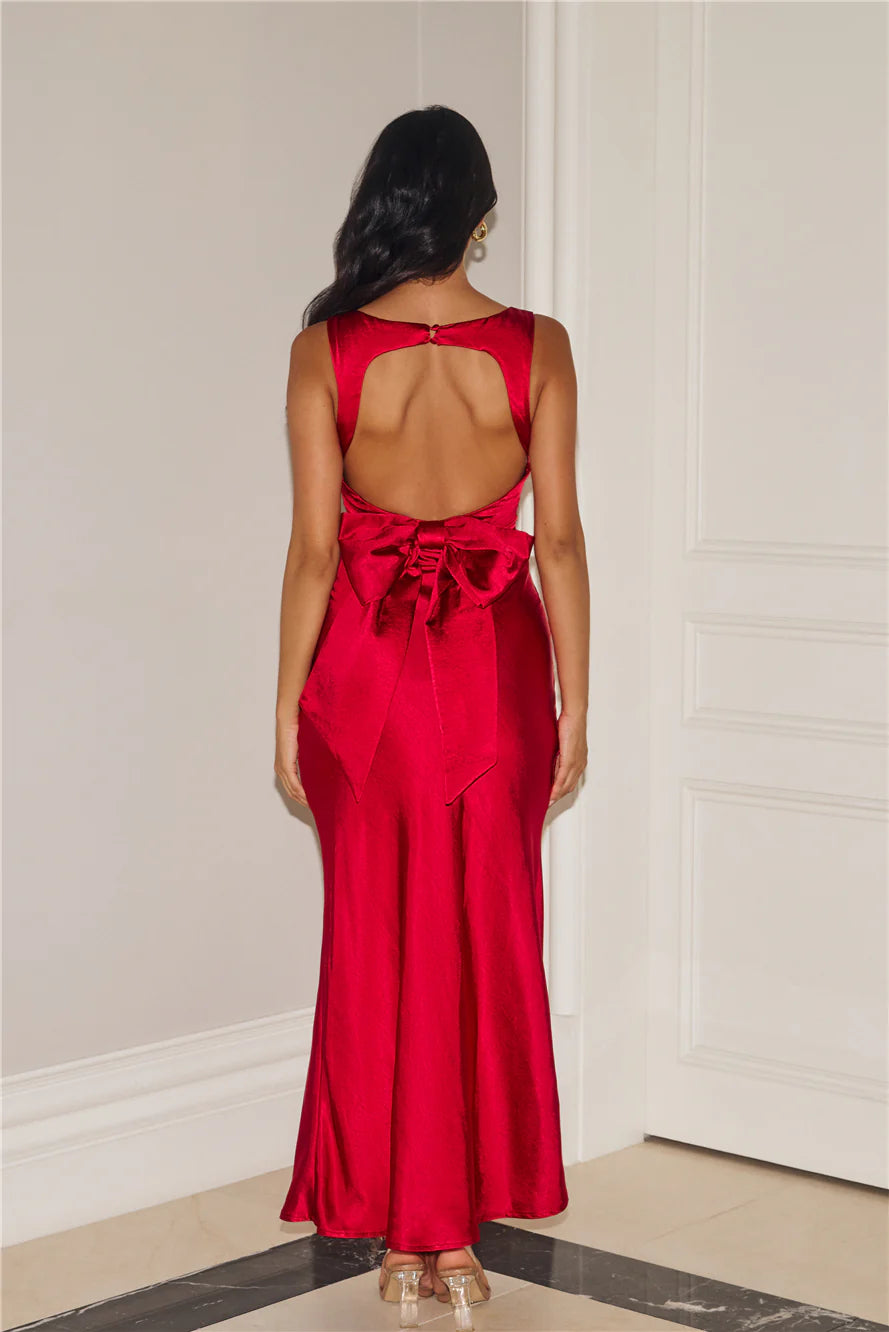 Electric Energy Satin Maxi Dress Red