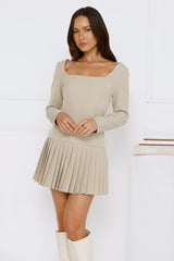 Business Class Long Sleeve Mini Dress Beige