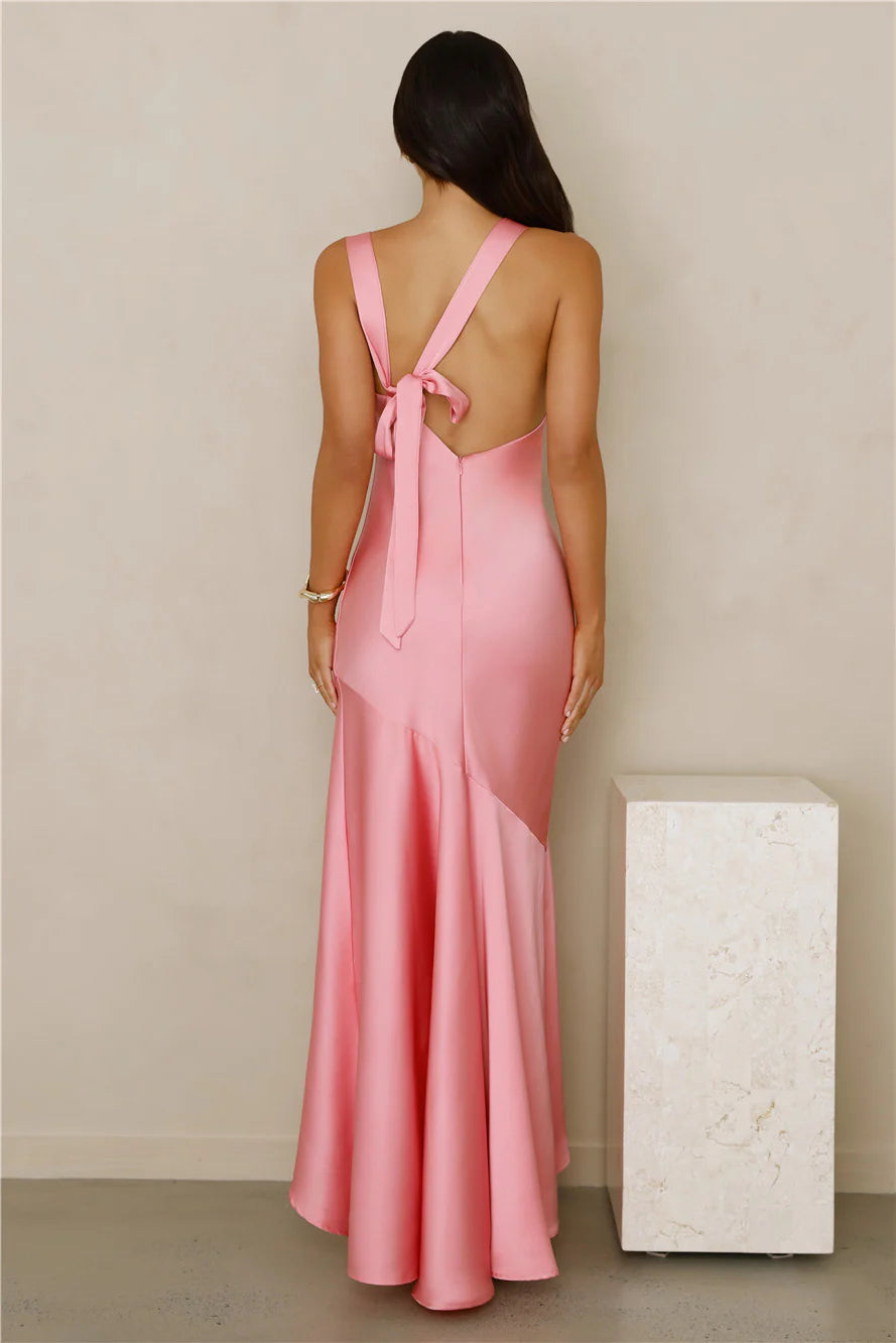 Bespoke Beauty Satin Maxi Dress Pink