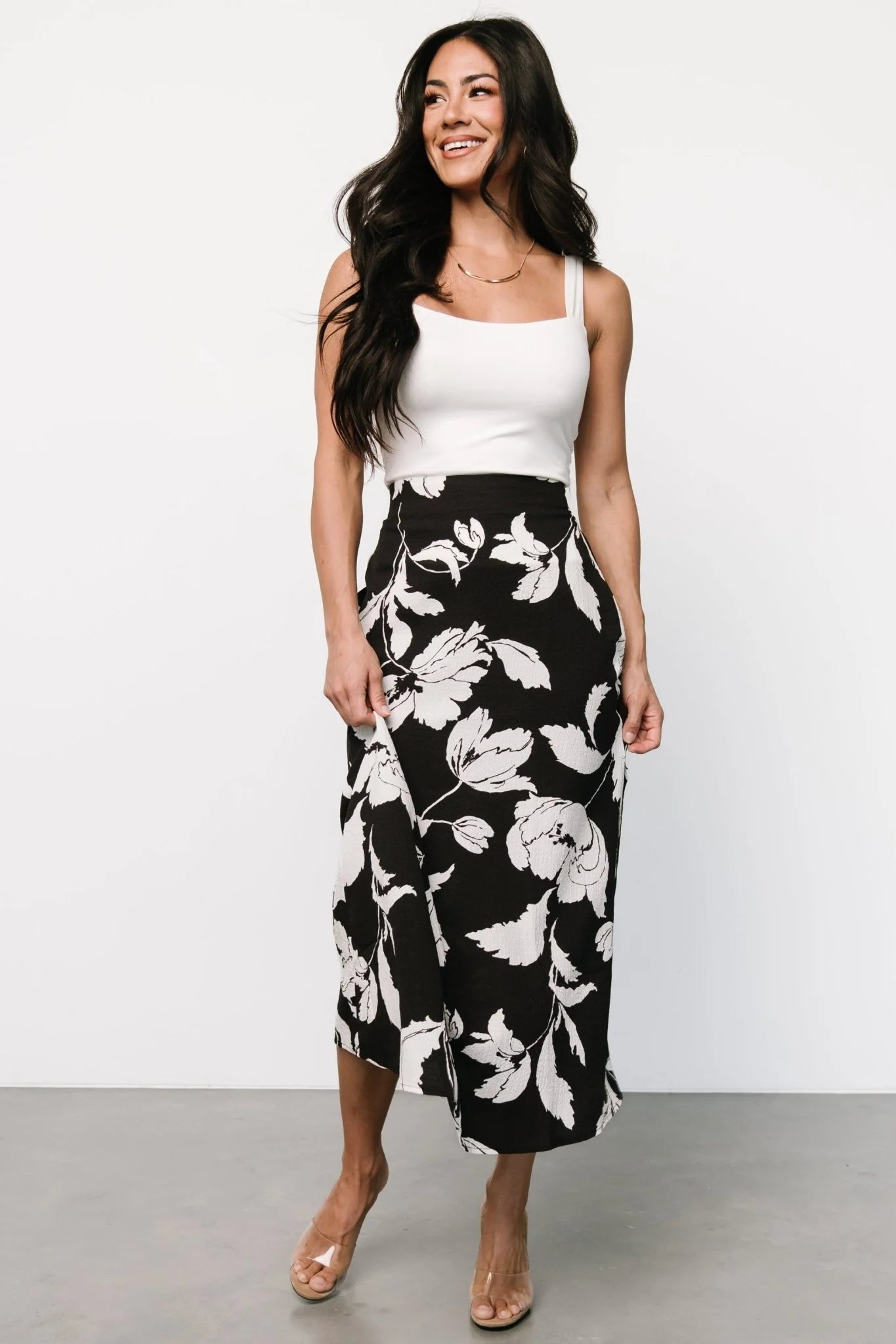 Osaka Midi Skirt | Black + White Floral