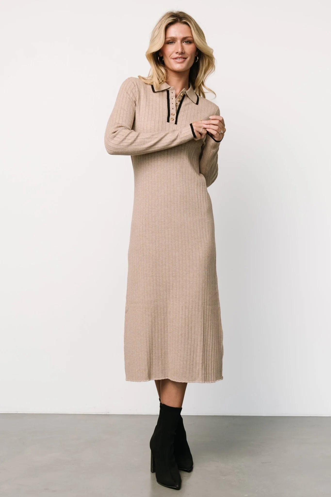 Shantel Polo Dress | Taupe + Black