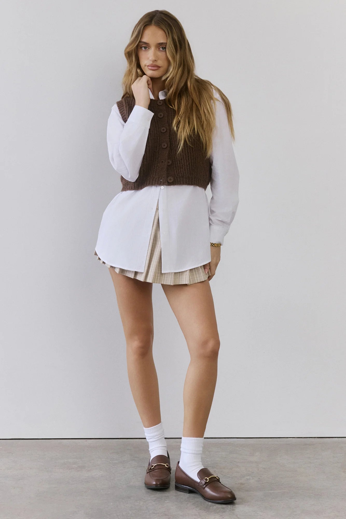 Cosy Cabin Knit Vest Brown